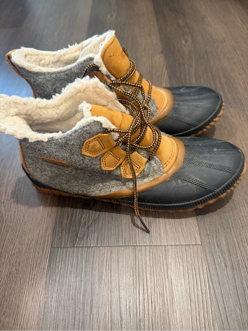 Waterproof Winter Duck Boots in Gray and Tan